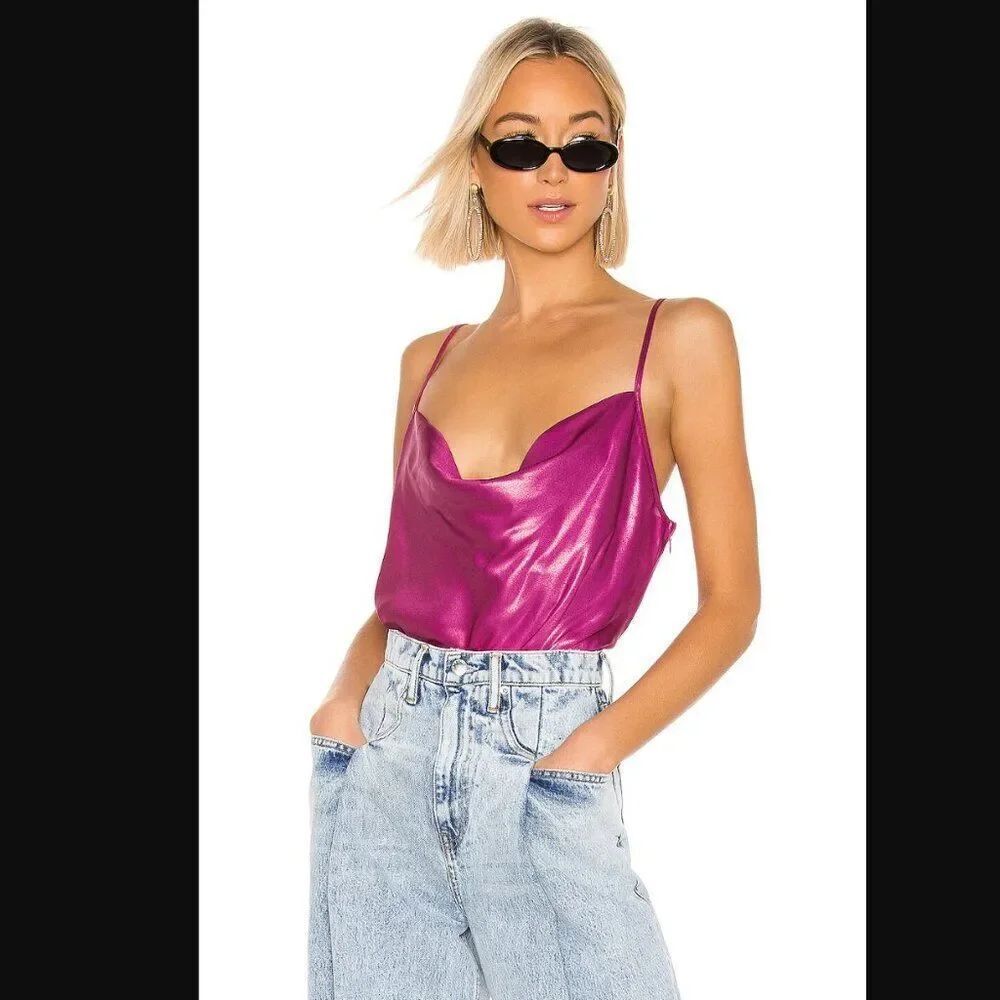 NWT KENDALL + KYLIE Liquid Shine Handkerchief Top in Fuschia | Size XXS
